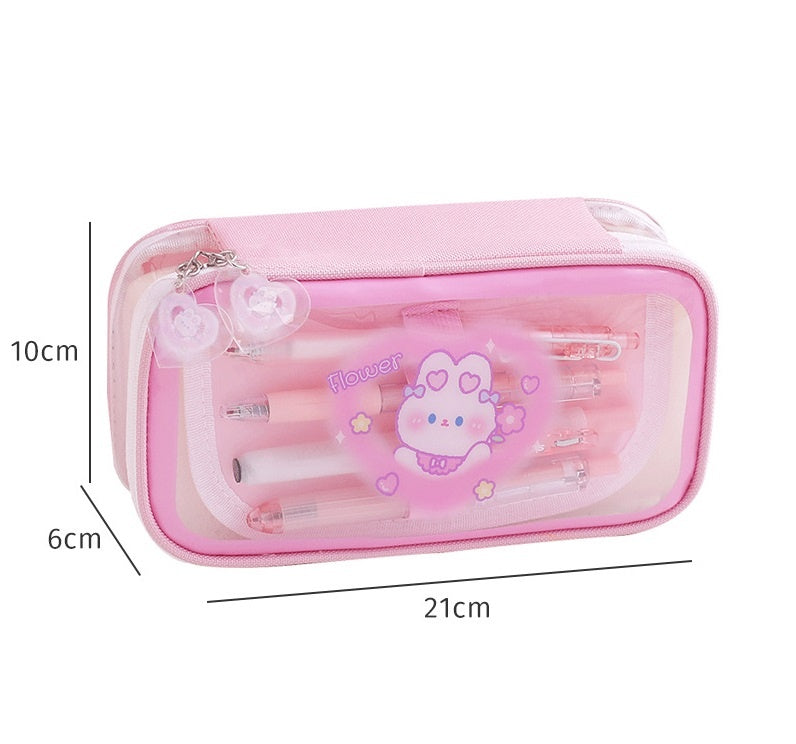 Kawaii Cartoon Transparent Pencil Case for girls