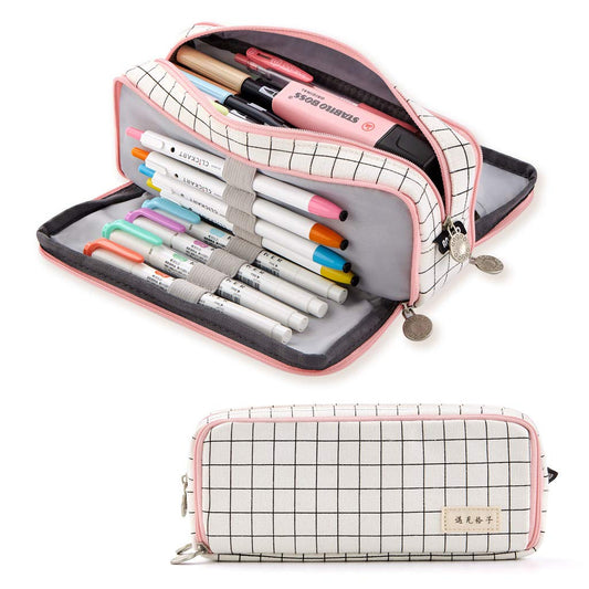 Large capacity girl canvas pencil case for school