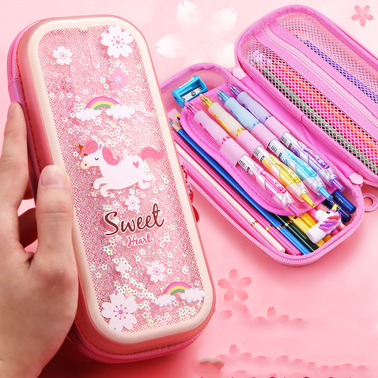 Kawaii Glitter Quicksand Pencil Case for school girls