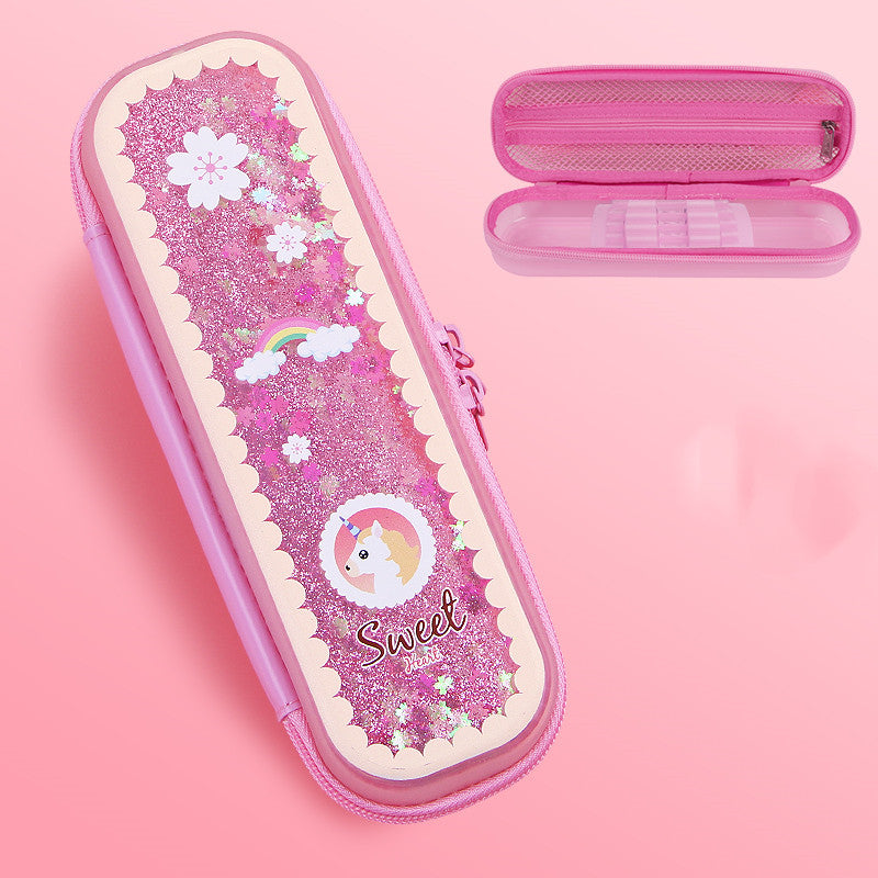 Kawaii Glitter Quicksand Pencil Case for school girls