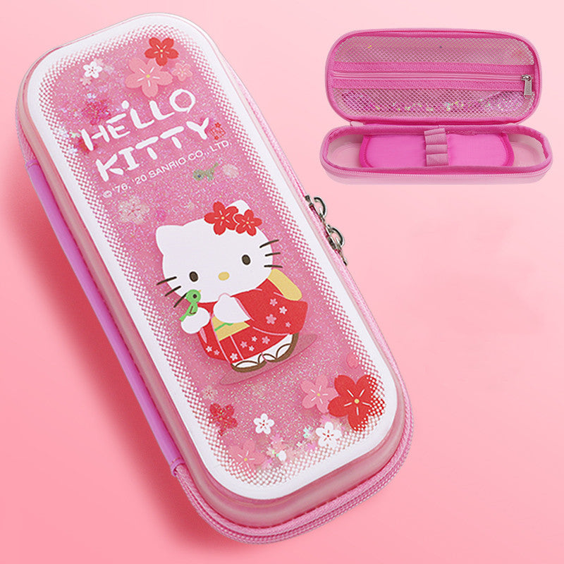 Kawaii Glitter Quicksand Pencil Case for school girls