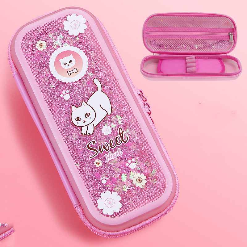 Kawaii Glitter Quicksand Pencil Case for school girls