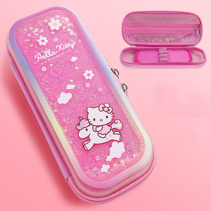 Kawaii Glitter Quicksand Pencil Case for school girls