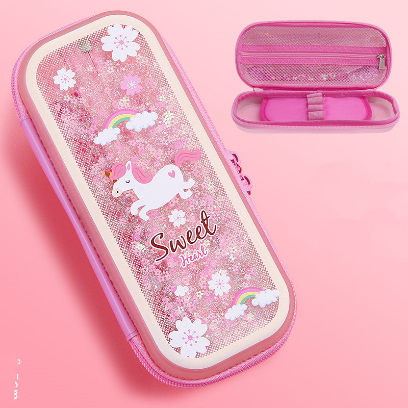 Kawaii Glitter Quicksand Pencil Case for school girls