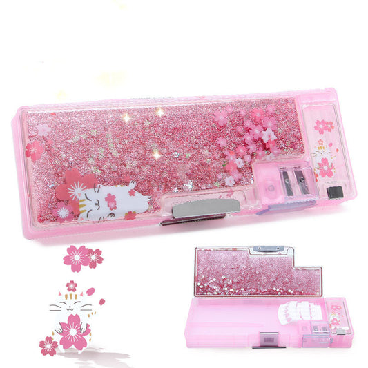 Kawaii glitter cartoon Peach Transparent Quicksand Pencil Case