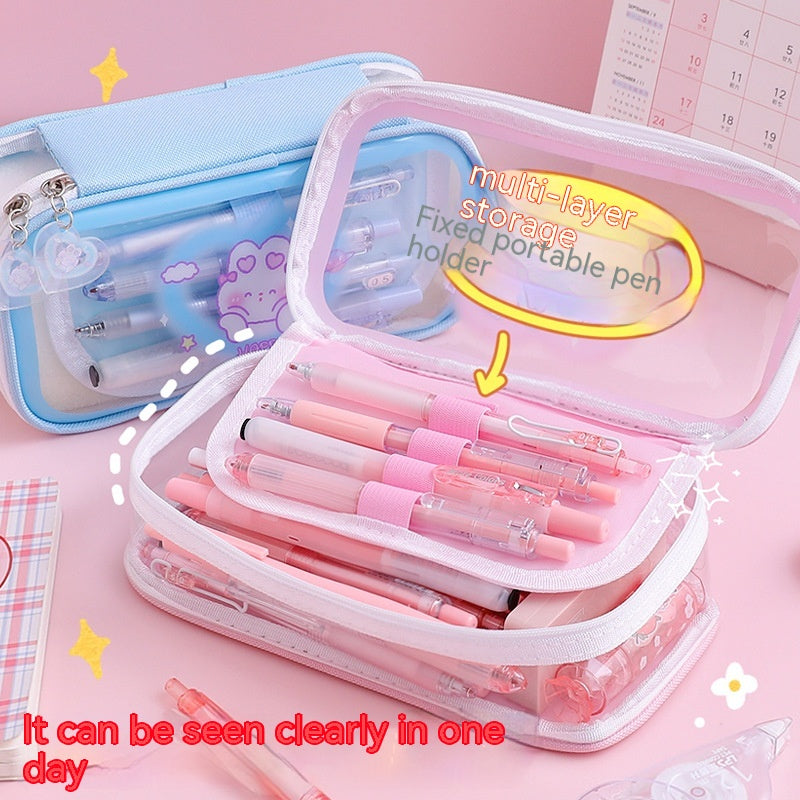 Kawaii Cartoon Transparent Pencil Case for girls