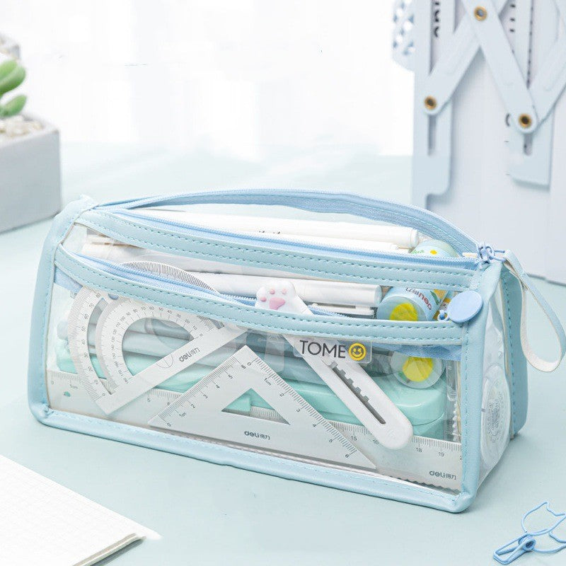 Transparent Double-layer Pencil Case Large Capacity for girls & boys