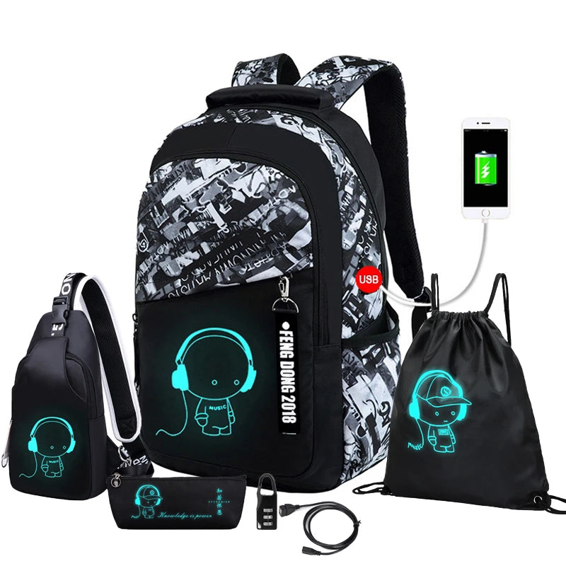 Glow-in-the dark Backpack set 6-pieces