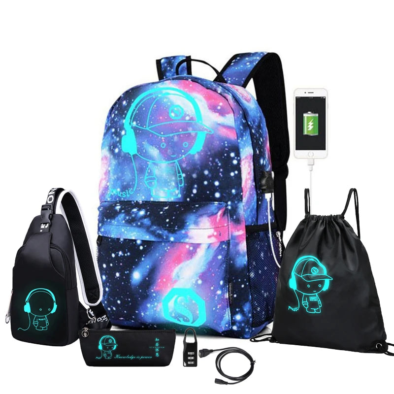 Glow-in-the dark Backpack set 6-pieces