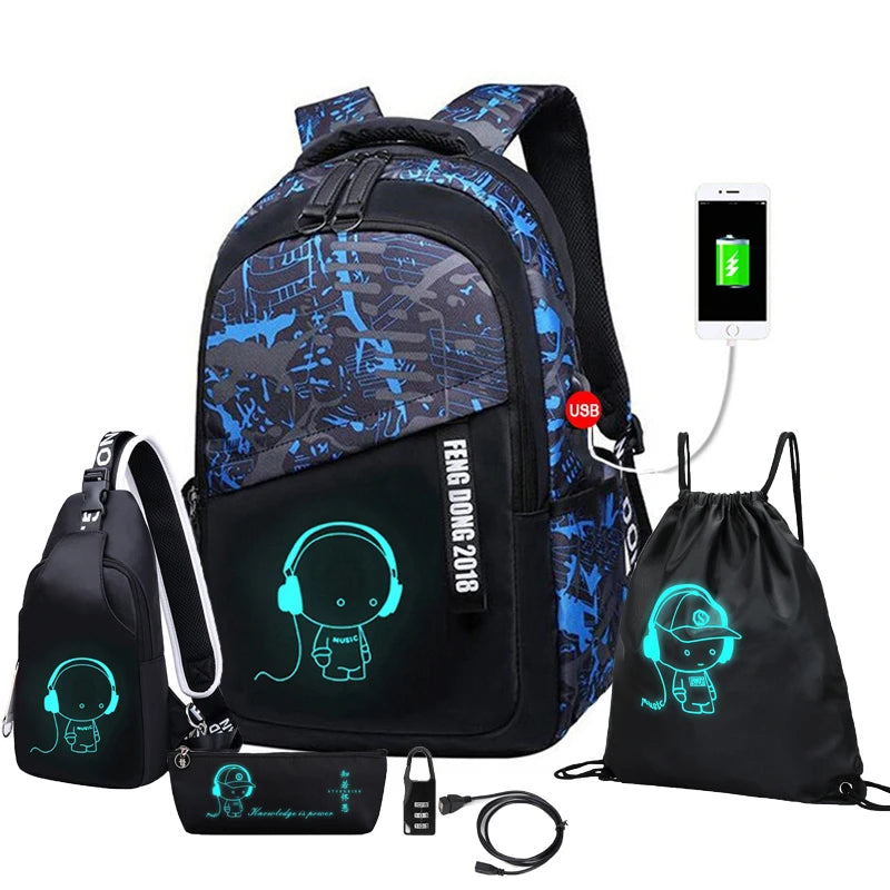 Glow-in-the dark Backpack set 6-pieces