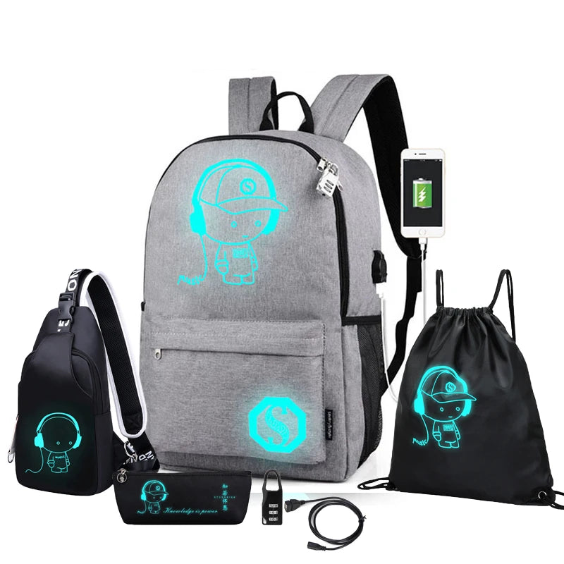 Glow-in-the dark Backpack set 6-pieces