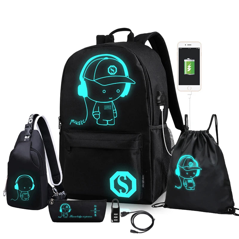 Glow-in-the dark Backpack set 6-pieces