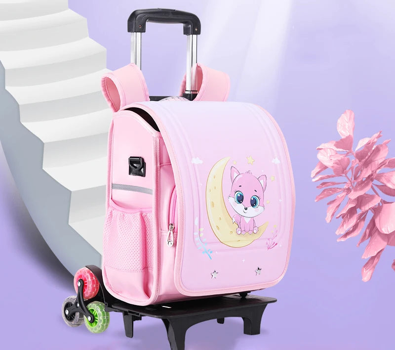 Fashion Kawaii Kitty Cat Flip-open School Bags with detachable Trolley