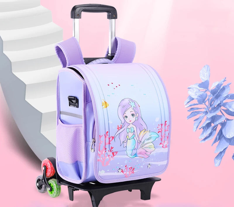 Fashion Kawaii Kitty Cat Flip-open School Bags with detachable Trolley