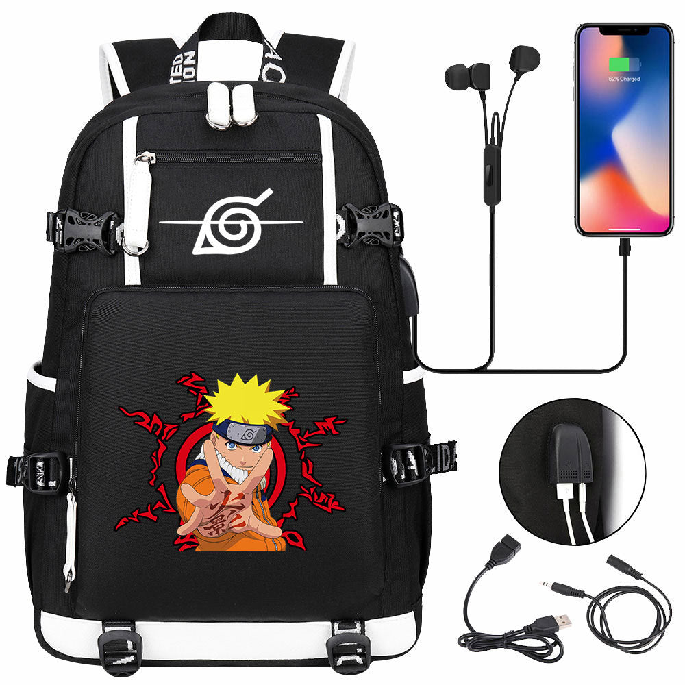 Naruto print USB Backpack