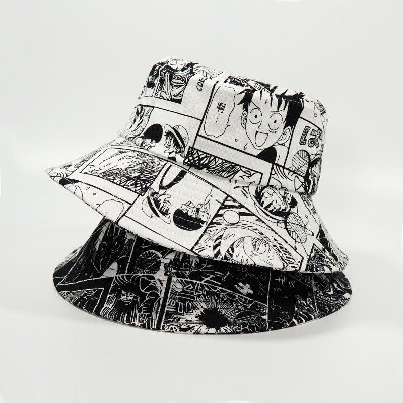 Japanese black & white anime fisherman hat