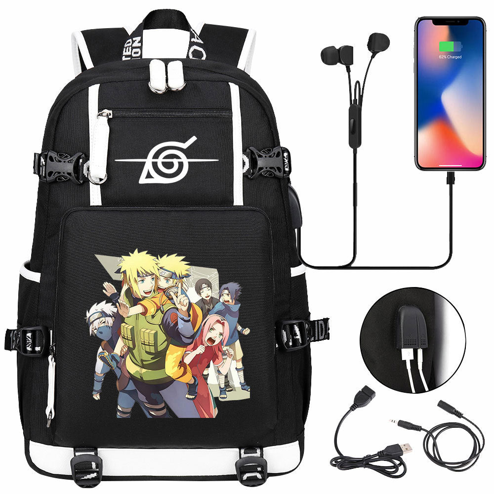 Naruto print USB Backpack