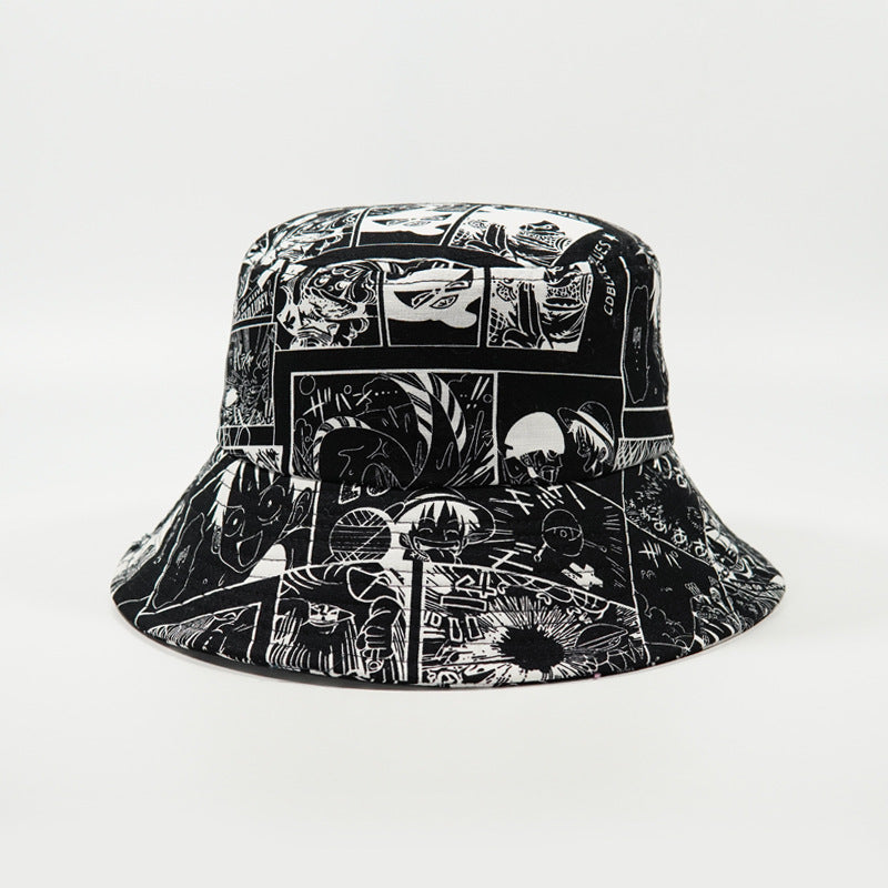 Japanese black & white anime fisherman hat