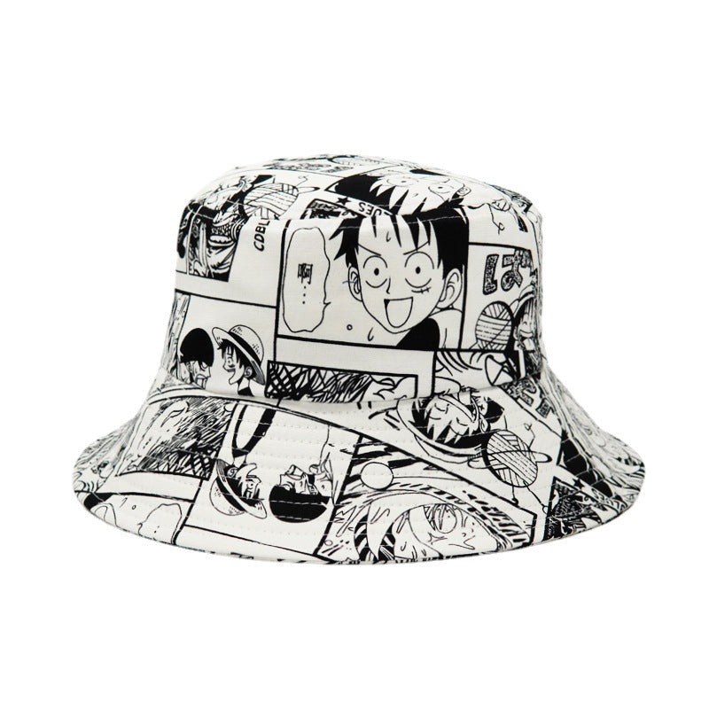 Japanese black & white anime fisherman hat