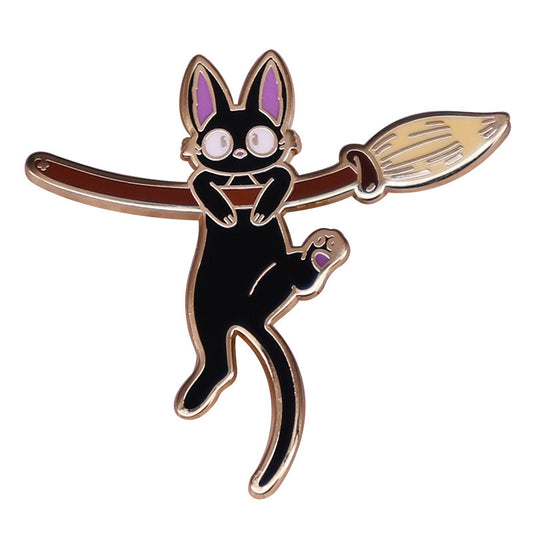 Studio Ghibli Kiki's Delivery Service Jiji Hanging on Broom Pin Brooch