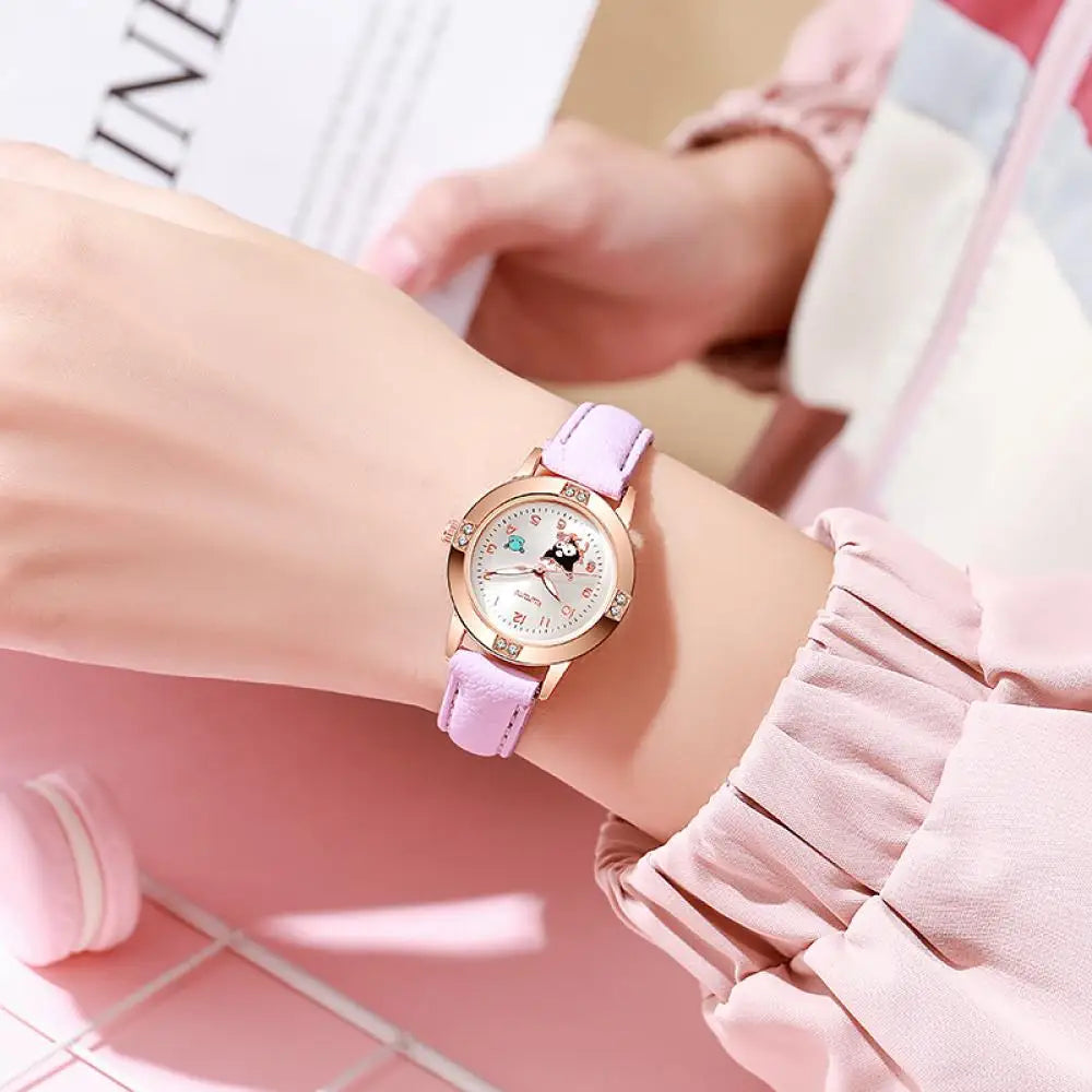 Hello Kitty Cinnamoroll Kuromi Rose Gold with Diamond Belt Quartz Watch