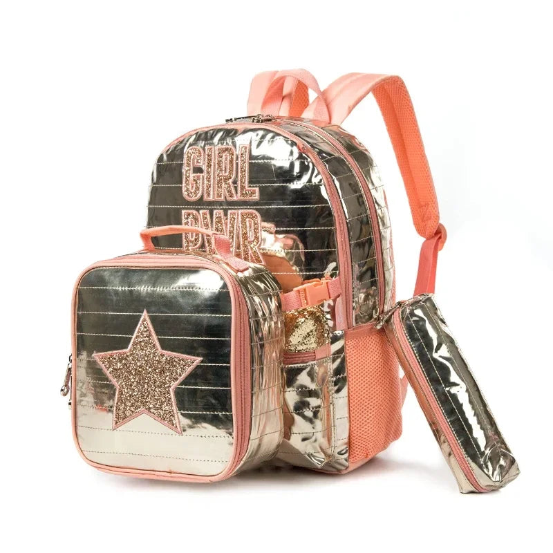 Sequin GIRL PWR School Backpacks with Lunch Bag