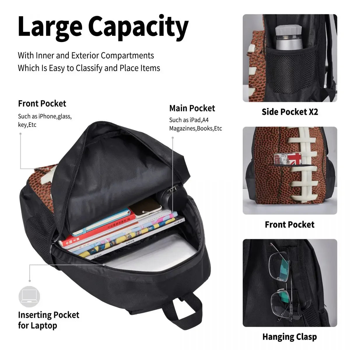 Football Backpack Set with Lunch Bag & Pencil Pouch