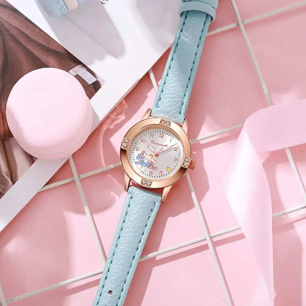 Hello Kitty Cinnamoroll Kuromi Rose Gold with Diamond Belt Quartz Watch