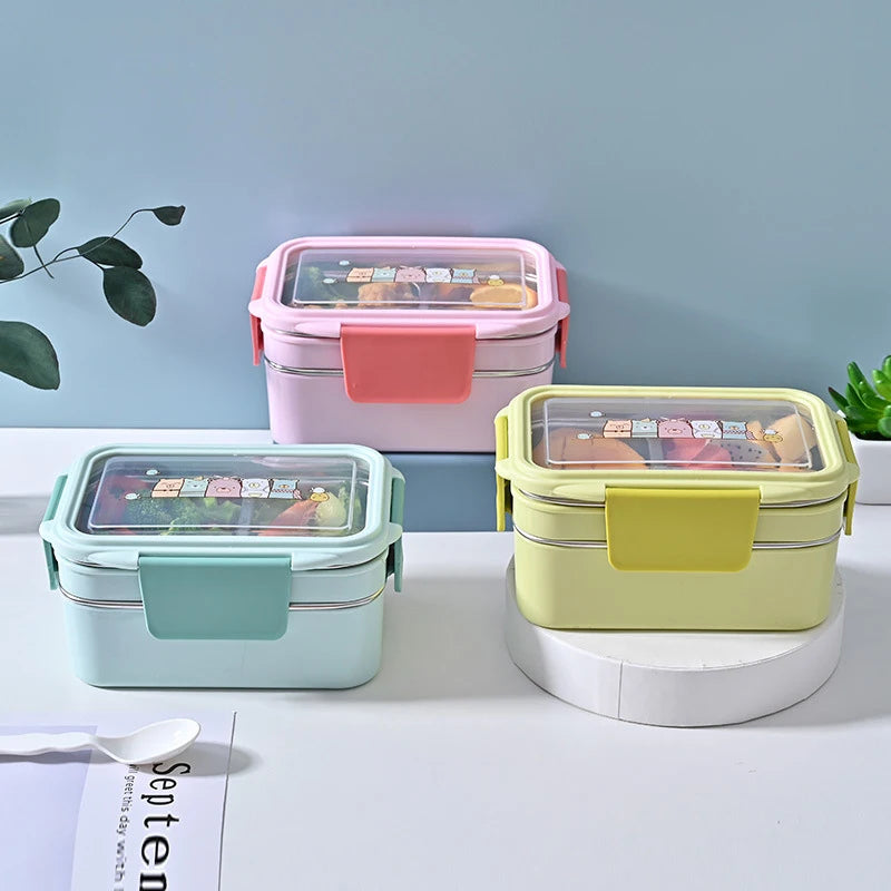 Cute Cartoon Stainless Steel Lunch Box Double Layer