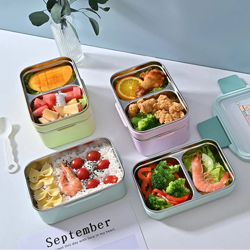 Cute Cartoon Stainless Steel Lunch Box Double Layer