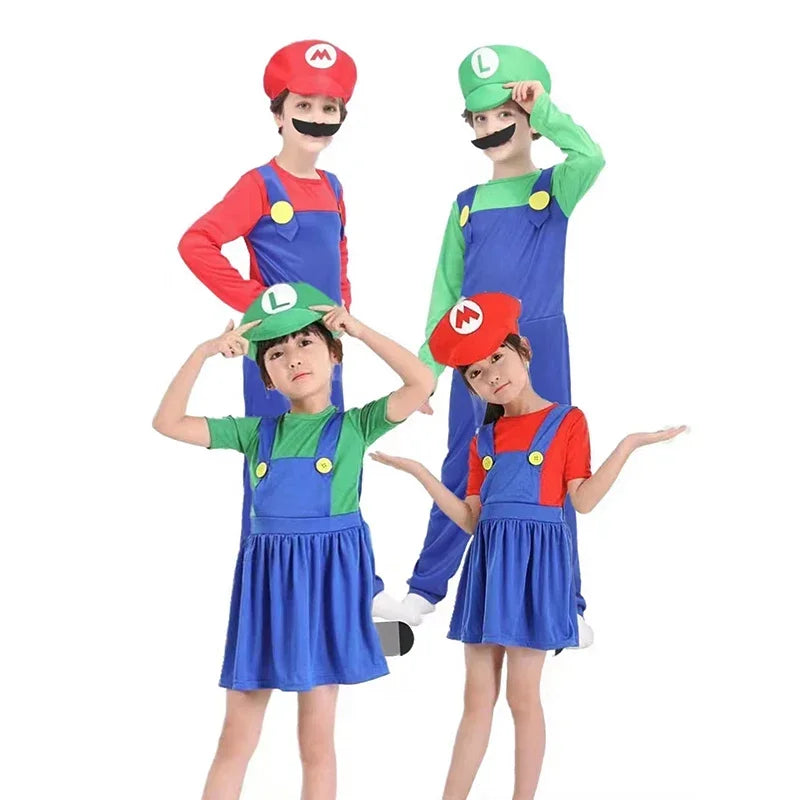 Marios Luigi Bros Cosplay Halloween Costume Set - Kids & Adults