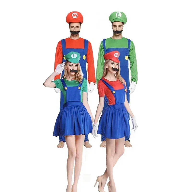 Marios Luigi Bros Cosplay Halloween Costume Set - Kids & Adults