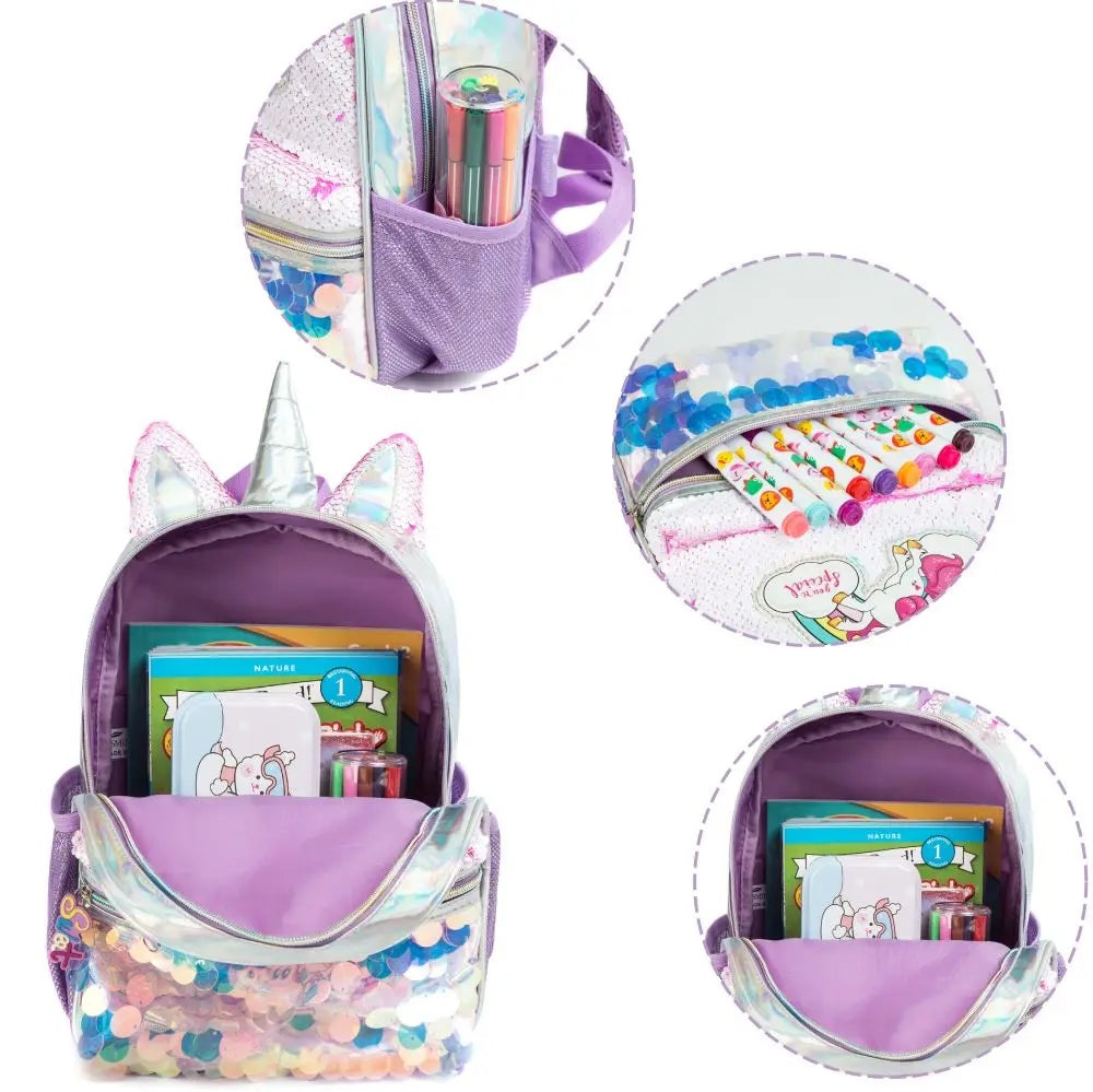 Sequin Unicorn Primary Schoolbag with Pencil Pouch