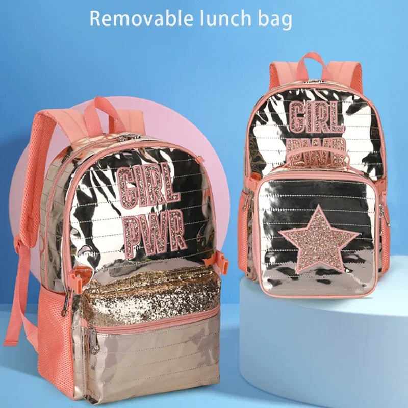 Sequin GIRL PWR School Backpacks with Lunch Bag