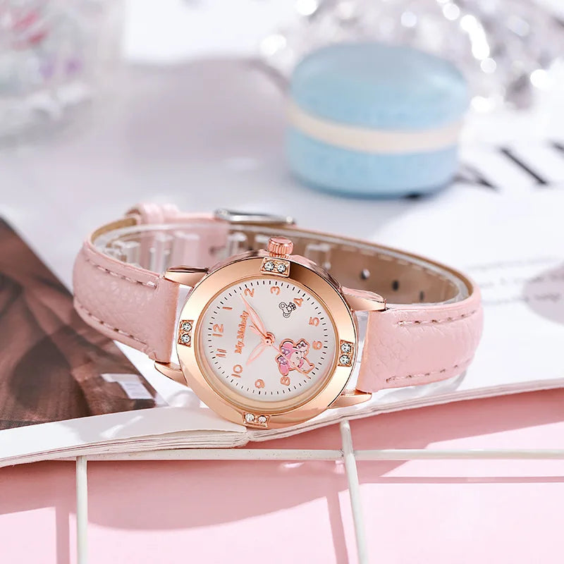 Hello Kitty Cinnamoroll Kuromi Rose Gold with Diamond Belt Quartz Watch