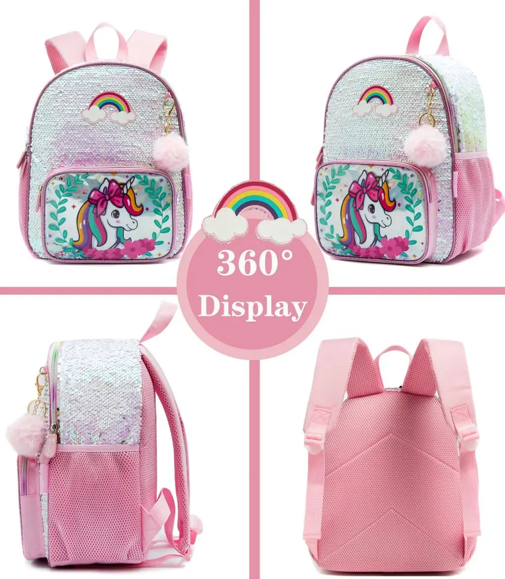 Sequin Unicorn Primary Schoolbag with Pencil Pouch