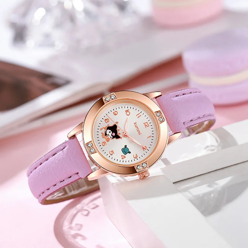 Hello Kitty Cinnamoroll Kuromi Rose Gold with Diamond Belt Quartz Watch