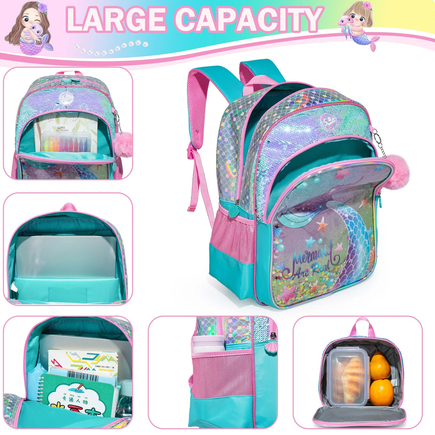 Meetbelify Girls 3-piece schoolbag set