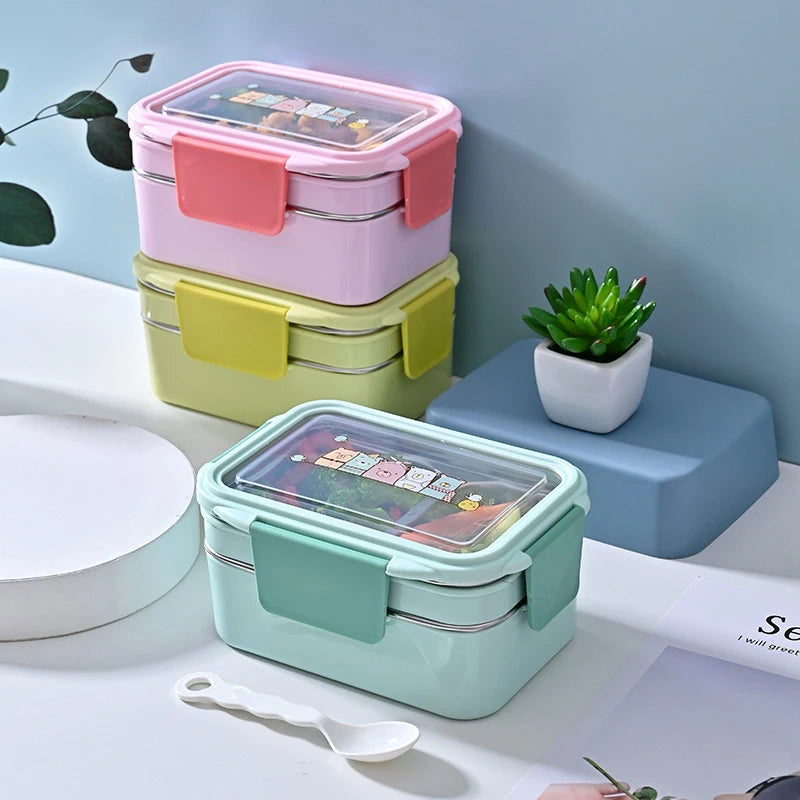 Cute Cartoon Stainless Steel Lunch Box Double Layer