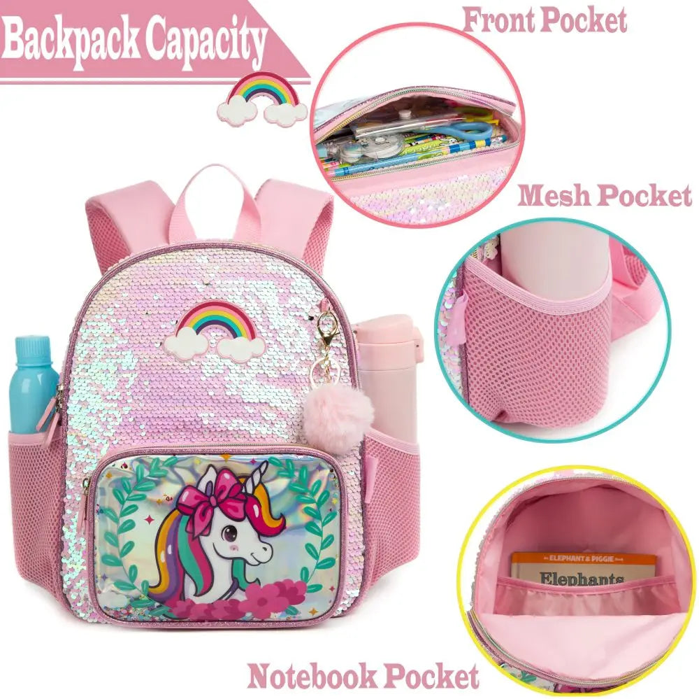 Sequin Unicorn Primary Schoolbag with Pencil Pouch