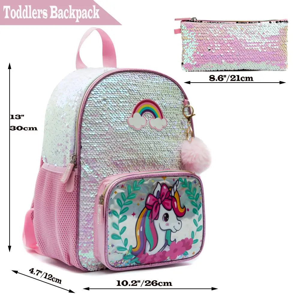 Sequin Unicorn Primary Schoolbag with Pencil Pouch