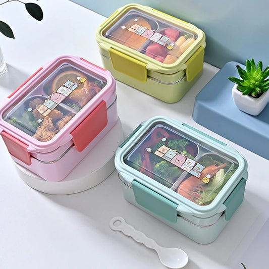 Cute Cartoon Stainless Steel Lunch Box Double Layer