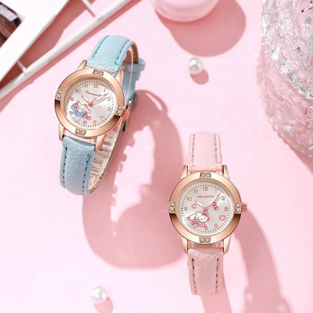 Hello Kitty Cinnamoroll Kuromi Rose Gold with Diamond Belt Quartz Watch