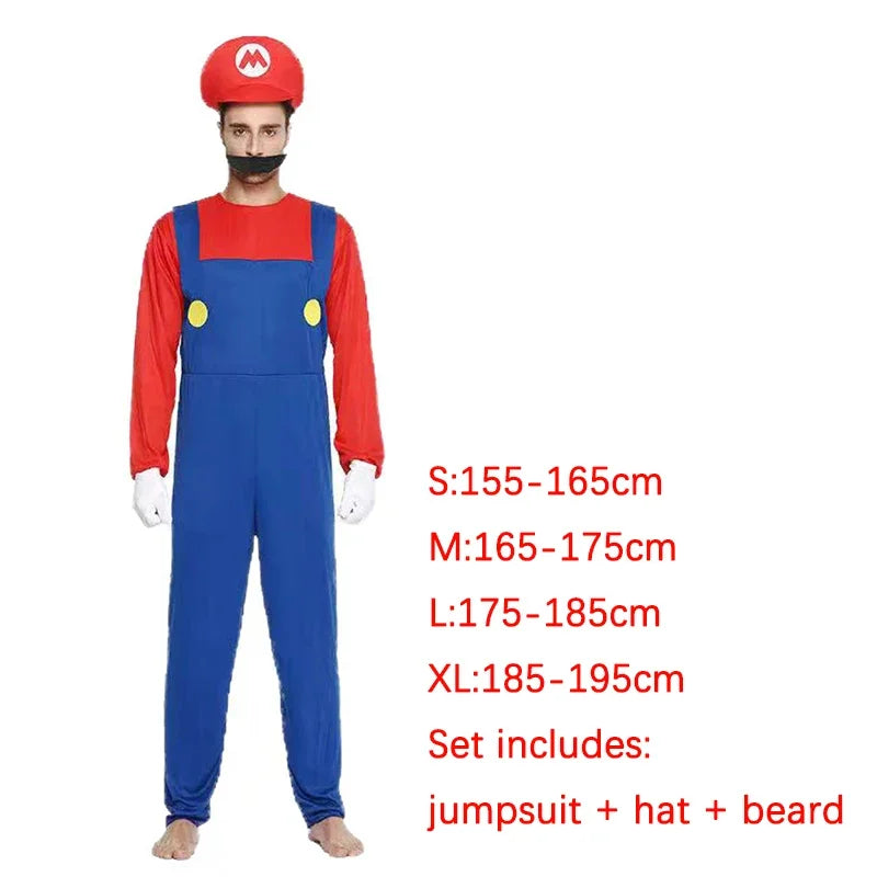 Marios Luigi Bros Cosplay Halloween Costume Set - Kids & Adults