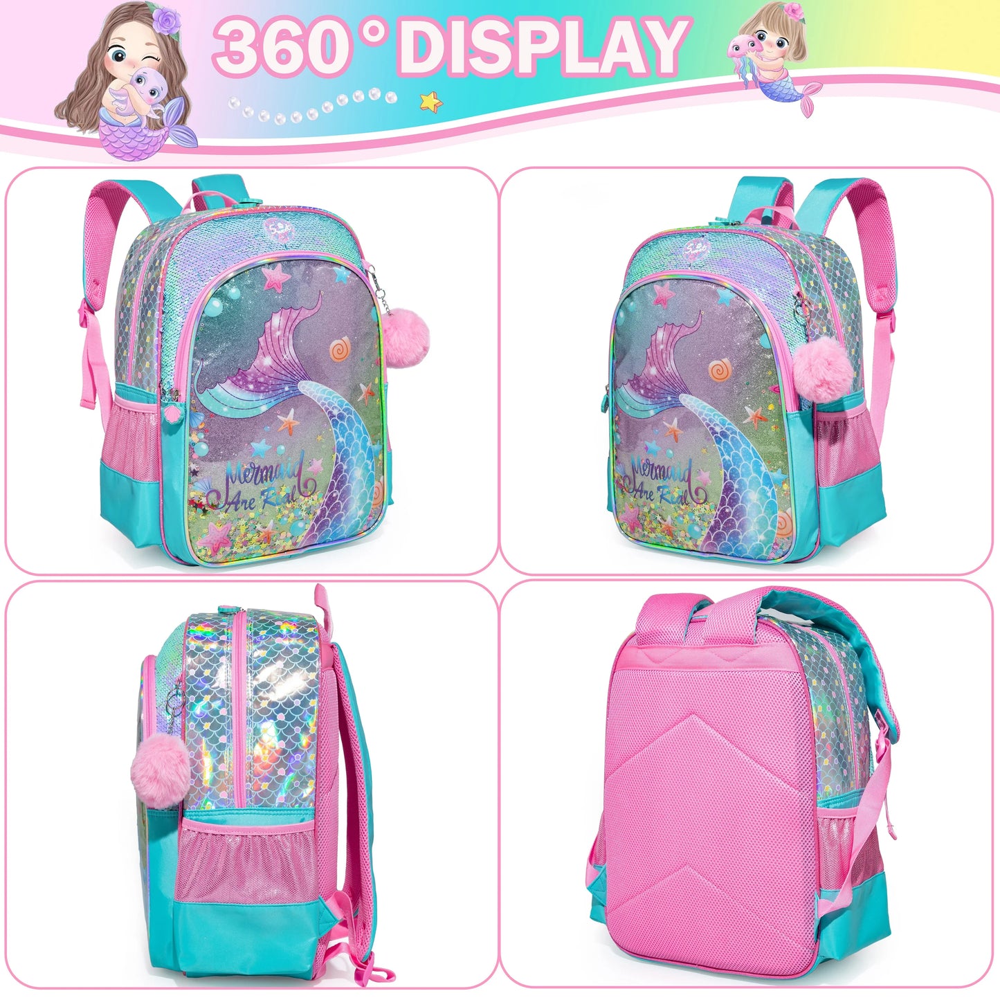 Meetbelify Girls 3-piece schoolbag set