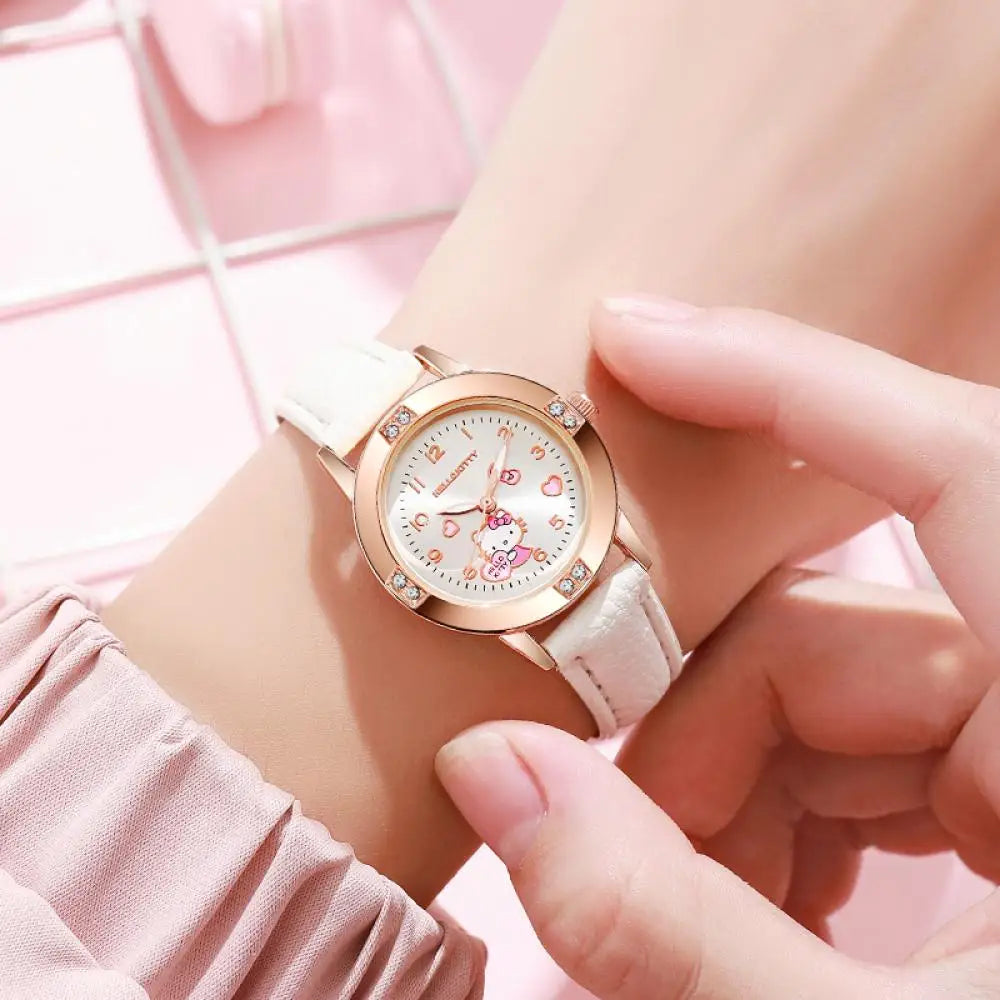 Hello Kitty Cinnamoroll Kuromi Rose Gold with Diamond Belt Quartz Watch