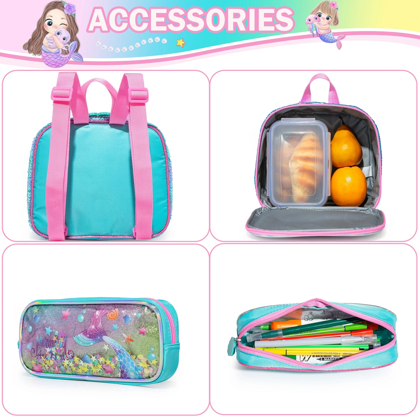 Meetbelify Girls 3-piece schoolbag set