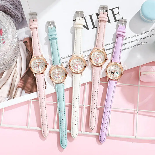 Hello Kitty Cinnamoroll Kuromi Rose Gold with Diamond Belt Quartz Watch