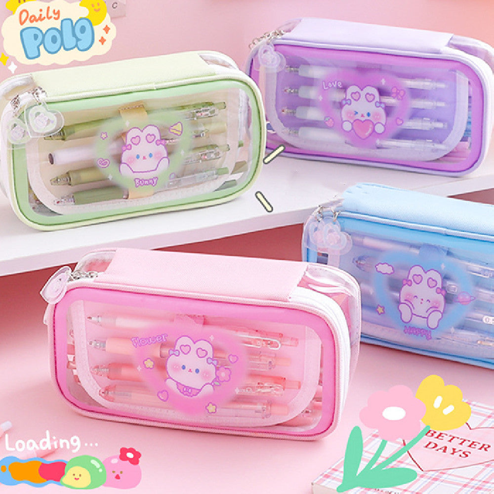 Kawaii Cartoon Transparent Pencil Case for girls