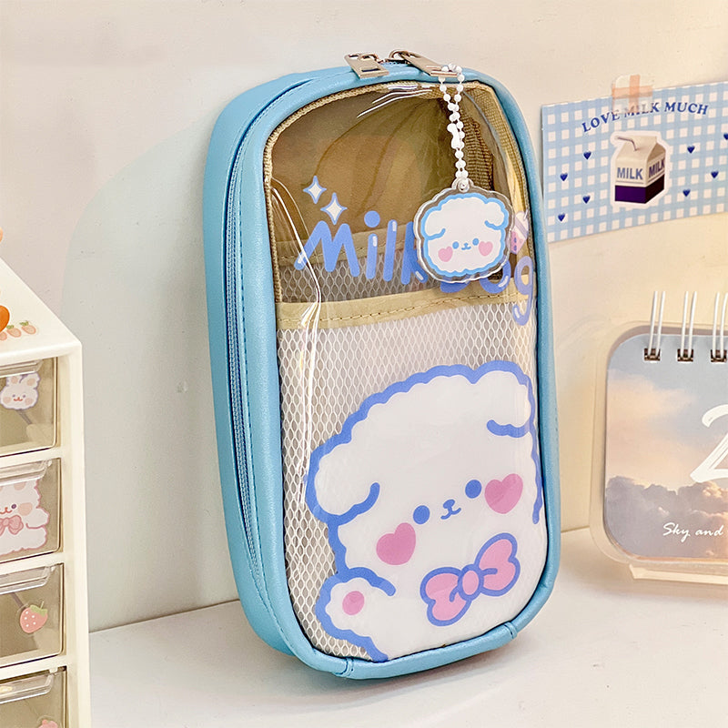 Kawaii Cartoon Bunny & Bear Transparent Student Pencil Case